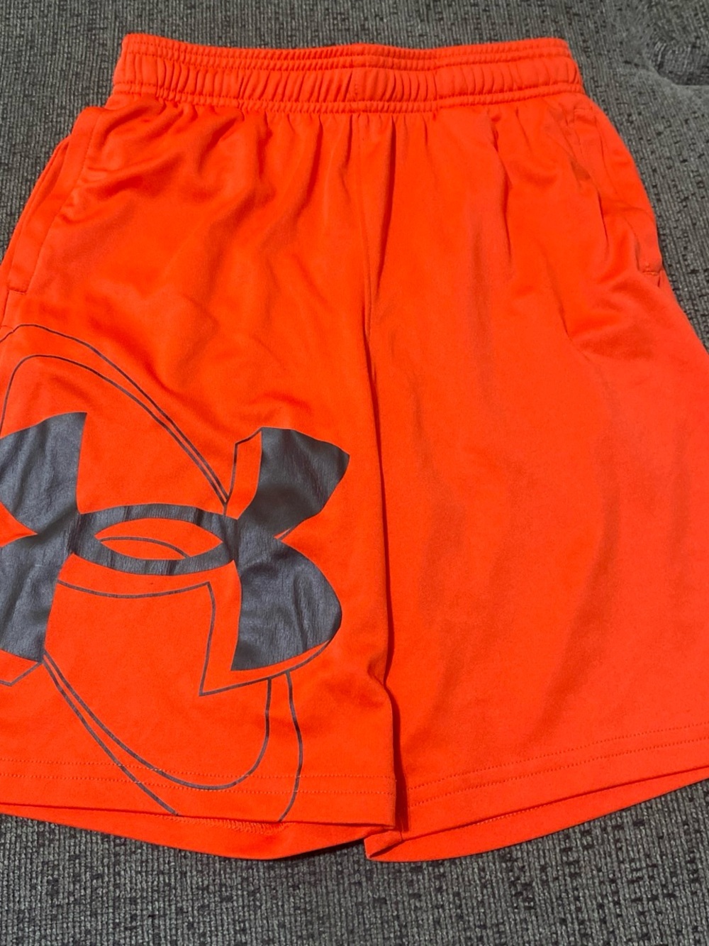 Under Armour Boys Bright Orange Athletic Shorts with Black Logo